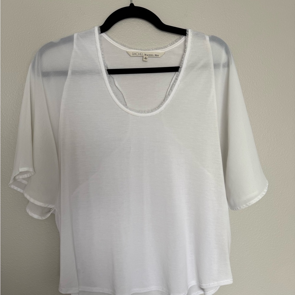 Rachel Roy White Top with Sheer Detail